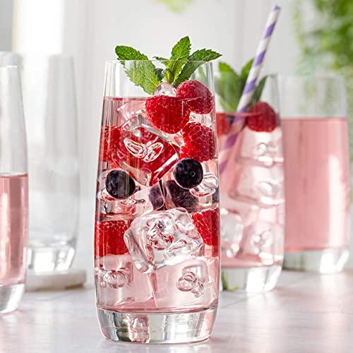 Heavy Base Classic Durable Drinking Glasses - Includes 4 Cooler Glasses (16oz) - Elegant Glassware Set of 4 Clear Glass Cups - Le'raze by G&L Decor Inc