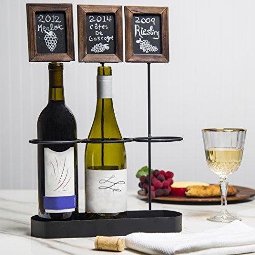 Le'raze Metal Wine Bottle Holder with Chalkboard Signs Holds 3 Bottles of Wine, Simple Design Bottle Rack for Any Kitchen or Dining Room Decor - Le'raze by G&L Decor Inc