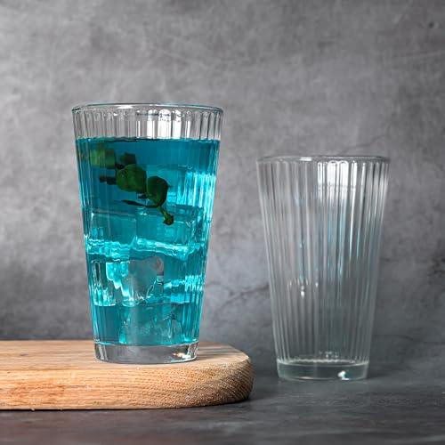 Le'raze Drinking Glasses - Set of 10-16oz. Ribbed Glass Kiddush