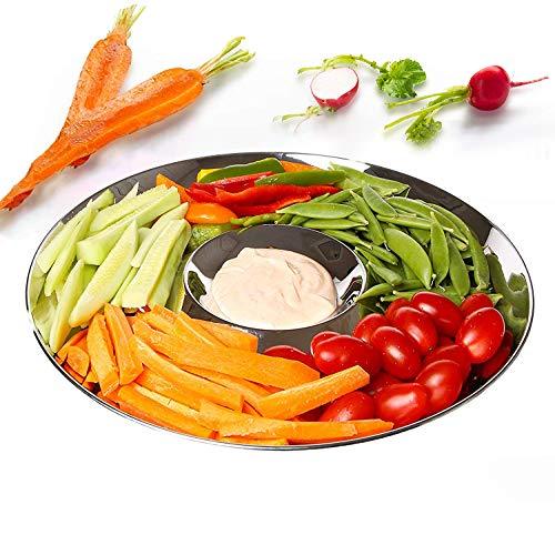 Chip and Dip Serving Bowl, Elegant Serving Dish - Great for Chips, Dips, Appetizer, Fruit Bowl, Salad and Snack – Stainless Steel Chips and Dip Plate - Le'raze by G&L Decor Inc