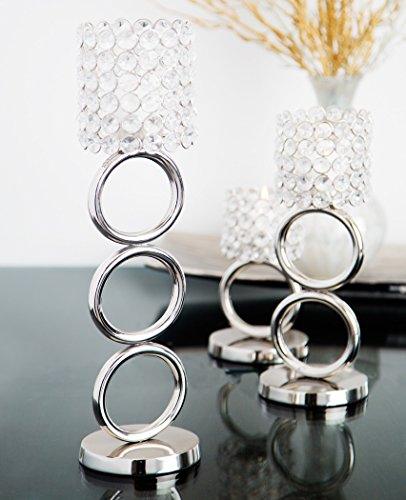 Le'raze Decorative Silver Monroe Crystal Candle Holder with Wired Beaded Crystal and 2 Chrome Rings Candelabra for Wedding, Dining, Coffee Table Decorative Centerpiece Votive Holder - Le'raze by G&L Decor Inc