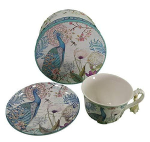 Delton Products Peacock Porcelain Tea Cup and Saucer in Gift Box - Le'raze by G&L Decor Inc