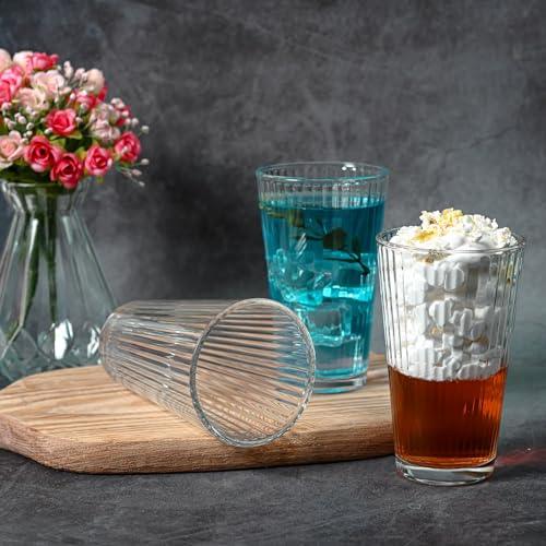Le'raze Drinking Glasses - Set of 10-16oz. Ribbed Glass Kiddush