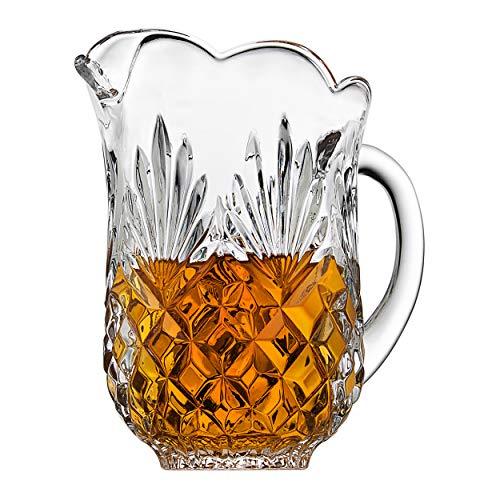 Elegant Crystal Clear Pitcher, With Beautiful Pineapple Pattern, With Spout and Handle, Ideal for Water, Ice Tea, Juice, Fruit Punch and Beverages, Jug Hold 46 oz - Le'raze by G&L Decor Inc
