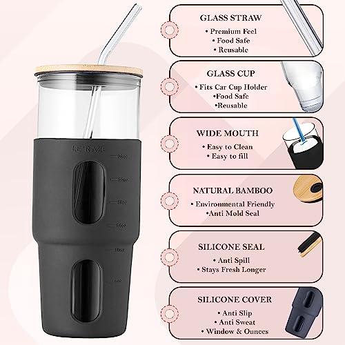 Glass Coffee Cups with Silicone Handle - Set of 2 - For Hot or Cold  Beverage To-Go - Great for Office, Gym - Fits Car Drinks Holder Perfectly