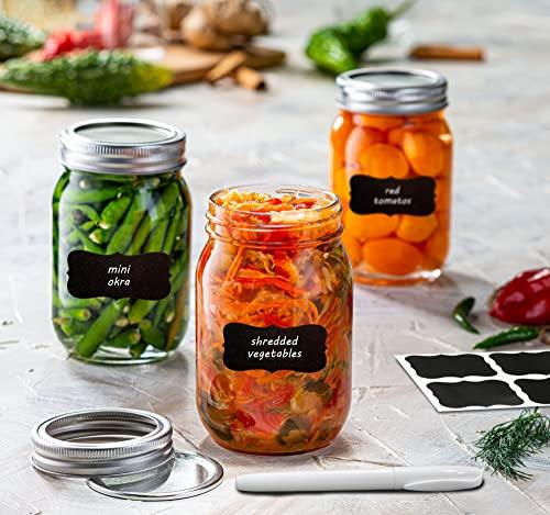 Glotoch Tempered Glass Mason Jars 12 Pack, 8 oz. with Regular Mouth Lids  and Bands - Ideal for Spices, Canning, Pickling, Preserves, Storage,  Crafts, Come with 12 Chalkboard Labels and 1 Brush Included