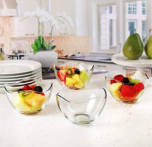 Clear Glass Wavy Salad Bowl, Mixing Bowl, All Purpose Round Serving Bowl Salad/food Glass Bowls, Set of 5, One 10" and Four 5.25" - Le'raze by G&L Decor Inc
