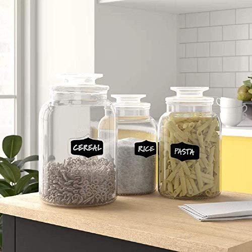 Set of 2 Glass Cookie Jars + Labels & Marker - 1 Gallon Canister Sets for  Kitchen Counter with Lids, Sugar Packet Holders Food Storage Containers  with