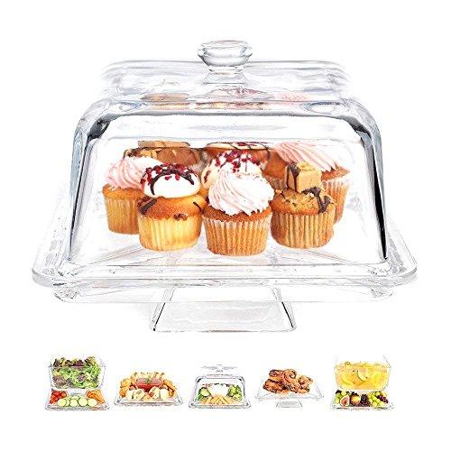 Square 6-in 1 Cake Stand & Serving Platter,Clear - Le'raze by G&L Decor Inc