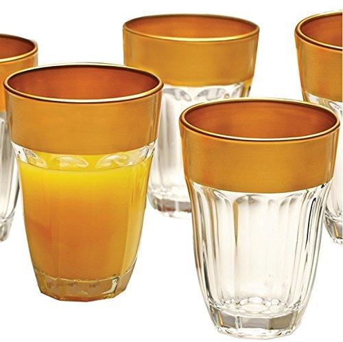 Set Of 6 Drinking Glasses, 7 Oz Gold Rim Drinking Cups, for Water, Beer, Juice, Whiskey, Golden Rimmed Glassware Set - Le'raze by G&L Decor Inc