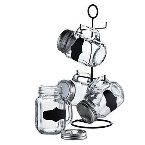 Le'raze 4 Glass Mason Jars with Lids, Metal Stand, Chalk Labels & Chalk Marker - Le'raze by G&L Decor Inc