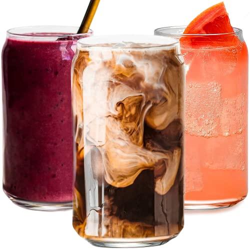 Drinking Glasses 20pc Set - Can Shaped Glass Cups, 16oz Beer Glasses, Tumbler Cup, Cocktail Glasses, Whiskey Glasses, Iced Coffee Glasses, Iced Tea Glasses Wine Cups, Goblet Cup, Bulk. - Le'raze by G&L Decor Inc