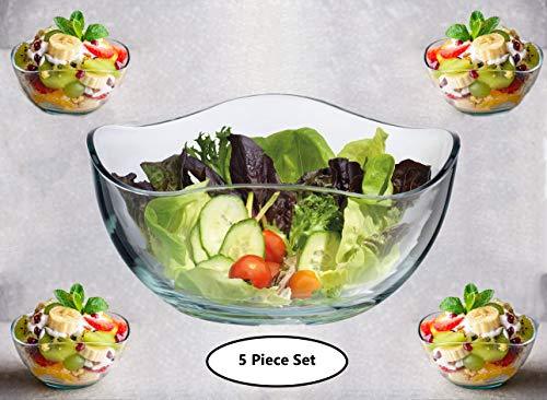 Clear Glass Wavy Salad Bowl, Mixing Bowl, All Purpose Round - Main Image