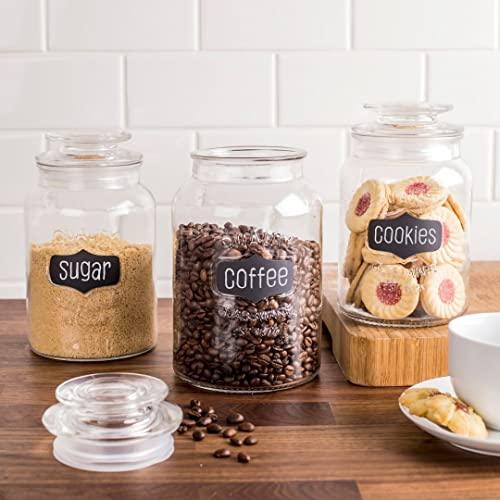 Set of 2 Glass Cookie Jars + Labels & Marker - 1 Gallon Canister Sets for  Kitchen Counter with Lids, Sugar Packet Holders Food Storage Containers  with