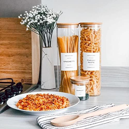 Set of 3 Tall Glass Kitchen Canisters with Airtight bamboo Lids - Kitchen Organization and Food Storage Glass Jar for Candy, Cookie, Rice, Sugar, Flour, Pasta, Nuts. - Spice Jars. - Le'raze by G&L Decor Inc