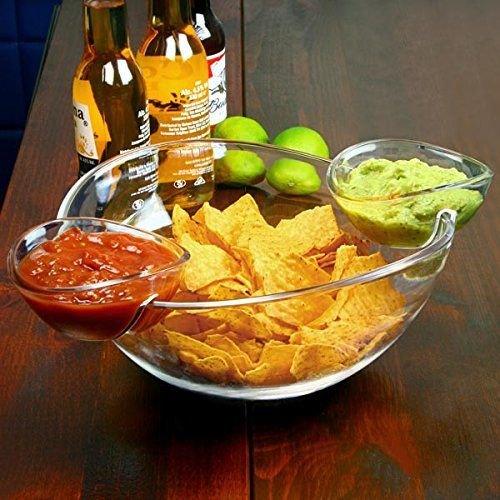 Set Of Five Acrylic Serving Chip & Dip Set, Salad, Fruit, Bowl Serving, Chips n' Dips/Salad Bowl with 2 Attachable Dip Cups With Two Salad Servers Appetizer Serving Platter Hosting Plate - Le'raze by G&L Decor Inc