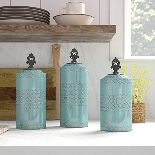 Elegant 3 Piece Canister Set Ideal For Coffee Beans, Sugar, Cookies & Candy - Ceramic Food Jars Set of 3 - Le'raze by G&L Decor Inc