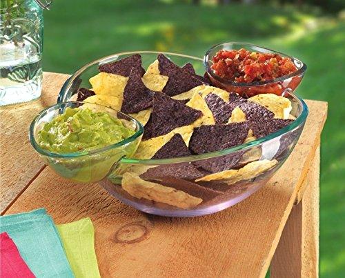 Set Of Five Acrylic Serving Chip & Dip Set, Salad, Fruit, Bowl Serving, Chips n' Dips/Salad Bowl with 2 Attachable Dip Cups With Two Salad Servers Appetizer Serving Platter Hosting Plate - Le'raze by G&L Decor Inc