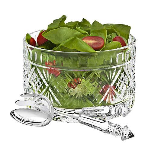 Set Of 3 Crystal Clear Salad Bowl Serving Set, Salad Serving Utensils Included Large Serving Dish, - Le'raze by G&L Decor Inc