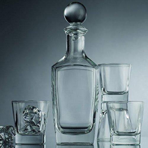 Glass Whiskey Bar Collection Set Liquor,wine, (5 Pieces 4 Rocks and 1 Decanter) - Le'raze by G&L Decor Inc