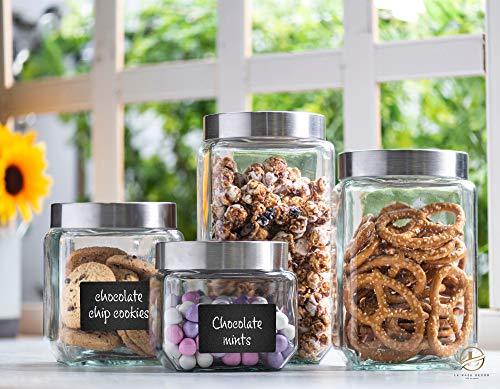 Glass Canister for Kitchen Counter + Labels & Marker - Glass