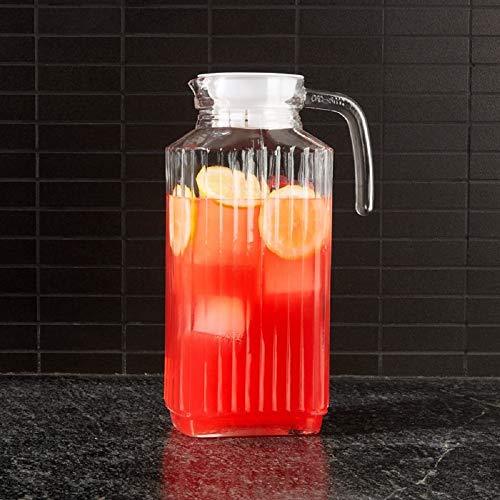 Fruit Infuser Water Pitcher, Glass Pitcher with Lid and Spout, 1.7 Liters Ribbed Design Fridge Door Water Dispenser with Handle for Chilled Beverages, Homemade Juice, Iced Tea or Water - Le'raze by G&L Decor Inc