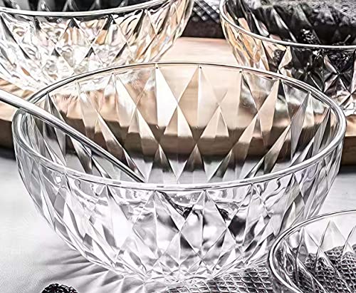 Glass Bowl, Decorative Diamond Design Bowls For Kitchen & Home Décor, Centerpiece Table Decorations Great For Dining, Living Room Décor, Serving Bowls, Salad Bowl, Pasta Bowls, Candy Bowl, Fruit Bowl.