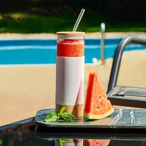 Premium 20oz Glass Tumbler Cup with Straw and Bamboo Lid & Base with P