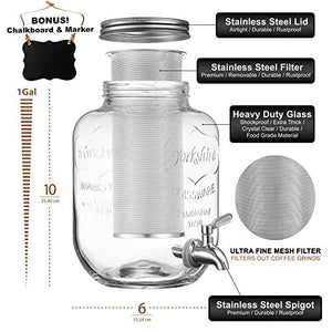 Cold Brew Maker 1 Gallon Cold Brew Coffee Maker Mason Jar Cold Brew Coffee  Maker With Stainless-steel Filter Large Cold Brew Pitcher 