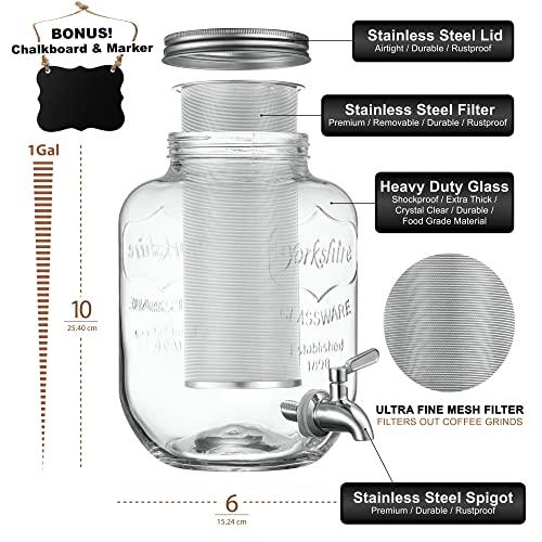 Palais Essentials 1 Gallon Cold Brew Coffee Maker with Thick Glass Carafe & Stainless Steel Mesh Filter and Spigot - Premium Iced Coffee Maker, Cold