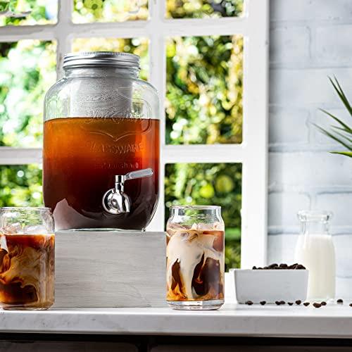 20 Oz Drinking Glasses with Bamboo Lids and Glass Straw - 6  Pcs Can Shaped Glass Cups Beer & Ice Coffee Glasses Cute Tumbler Cup Great  for Soda Boba Tea