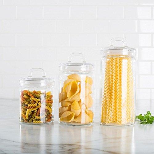 Clear Glass Candy Dish/Cookie Tin/Apothecary Jar Canister Set with Air Tight Lid, with Elegant Loop Handle, Home Basic Food Storage & Organization Set 54 oz - Le'raze by G&L Decor Inc