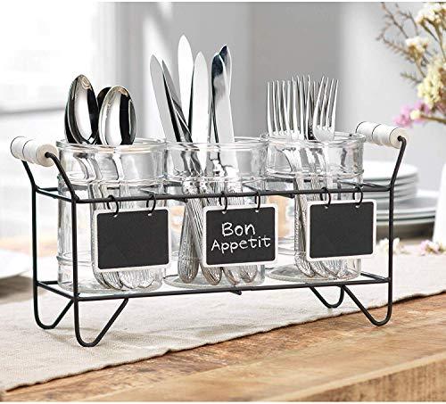 Kitchen Utensil Cutlery Organizer- Flatware Caddy Holds Forks, Spoons, Spatula - Vintage Flatware Organizer Set - Silverware Holder For Kitchen Countertop Storage - Le'raze by G&L Decor Inc