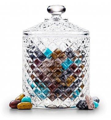 Elegant Crystal Diamond-faceted Biscuit, Candy, Jar With Crystal Lid, Quality Decorative Dish - Le'raze by G&L Decor Inc