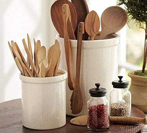 Kitchen Utensil Cutlery Organizer, Holds Forks, Spoons, Spatula - Vintage Style Caddy Silverware Holder For Kitchen Countertop Storage, Ceramic Utensil Caddy - Le'raze by G&L Decor Inc