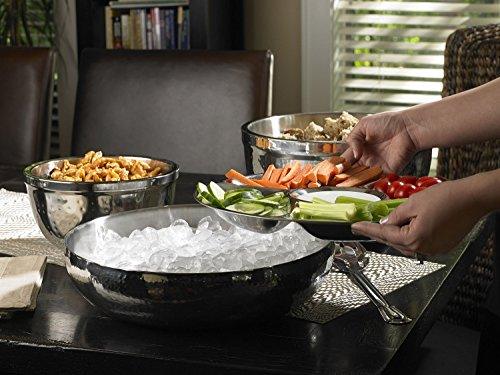 Classic Double Wall Serving Bowl - Stainless Steel 2 Piece Party Bowl and Serving Tray - Great for Salads, Fruit, Snacks, Chips and dips, - Hot & Cold - Le'raze by G&L Decor Inc