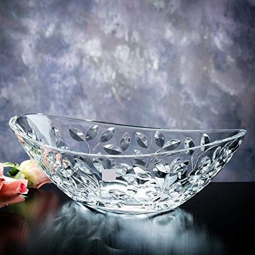 Elegant Crystal Serving Oval Bowl with Beautiful leaf design, Centerpiece For Home,Office,Wedding Decor, Fruit, Snack, Dessert, Server - Le'raze by G&L Decor Inc