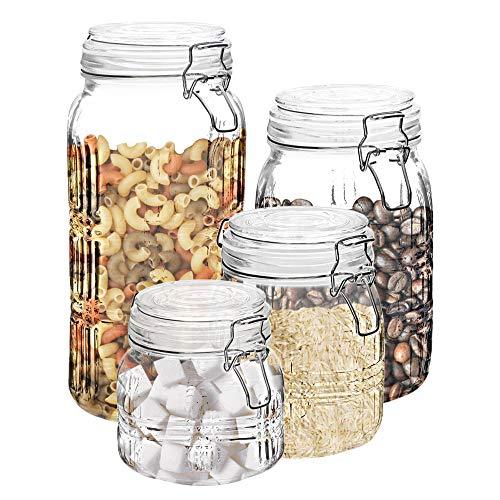 Style Setter Canister Set Decorative Glass Jars Chic Retro Floral Design with Airtight Lids for Cookies, Candy, Coffee, Flour, Sugar, Rice, Pasta, Cereal and More - Le'raze by G&L Decor Inc