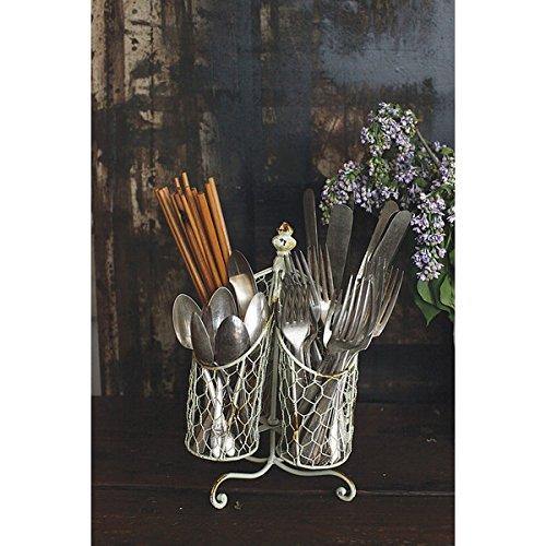 Kitchen Utensil Holder, Cutlery Organizer, Holds Napkins, Forks, Spoons, Spatula, Vintage Silverware Holder for Kitchen Countertop Storage, Centerpiece - Le'raze by G&L Decor Inc