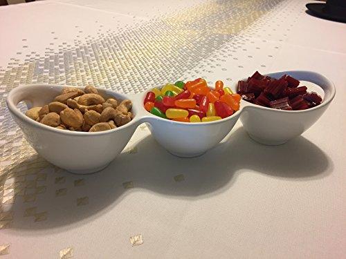 Elegant Pure White 3 Section Divided Bowls Server Relish Tray, with Handles, Buffet Server for Candy, Nuts and Dips. 3-Section Dip and Condiment Server - Le'raze by G&L Decor Inc