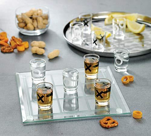 Tic Tac Toe Shot Glass Game - Set Includes 9 Whiskey Glasses and Mirror Board, Great for Parties and Entertaining - Le'raze by G&L Decor Inc