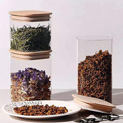 Square Glass Kitchen Canisters with Airtight Bamboo Lids - Le'raze