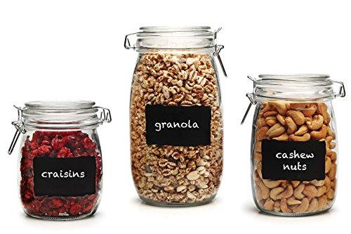 Set of 3 Glass Canister Chalkboard and Chalk Jars With Trigger Airtight Tight Lids for Kitchen Countertop and Bathroom Clear, Round, Food, Cookie, Cracker, Storage Containers - Le'raze by G&L Decor Inc