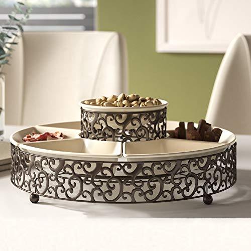 Elegant Serving Platter,7-Piece Section Serving Dish Ceramic and Pressed Metal, Ideal for Appetizers, Salad, Party Bowl, Relish Dish, Chip and Dip Set - Le'raze by G&L Decor Inc