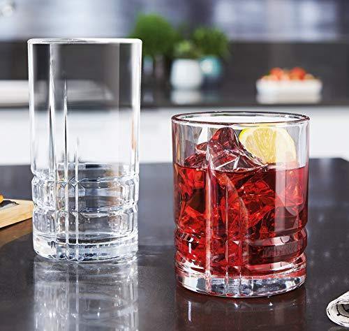 Set of 16 Drinking Glasses, Heavy Base Durable Glass Cups - 8 Highball Glasses (16oz) and 8 DOF Glasses (13oz), 16-piece Glassware Set - Le'raze by G&L Decor Inc
