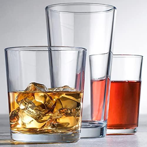 Set of 16 Drinking Glasses, Heavy Base Durable Glass Cups - 8 Highball - Le' raze by G&L Decor Inc