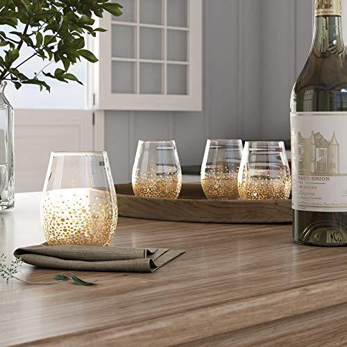 Stemless Etched Wine Glasses - Set of 4 Stemless Goblets for Red or White Wine - 20-Oz. - Le'raze by G&L Decor Inc