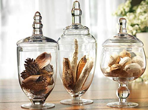 Set of Three (3) Mini Clear Glass Apothecary Jars Candy Buffet Jars, Assorted Footed Glass Canisters With Lids Home Decor Canisters Set - Le'raze by G&L Decor Inc