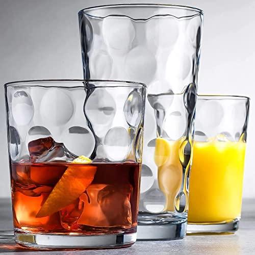 Classic Drinking Glasses, Set of 18 Clear Glass Cups, 6 Highball Glasses 17oz. 6 Rocks Glasses 13oz. 6 DOF Glasses 7oz. Bubble Design Glassware Set for Water, Juice, Wine, Cocktails, & Beer Glasses. - Le'raze by G&L Decor Inc