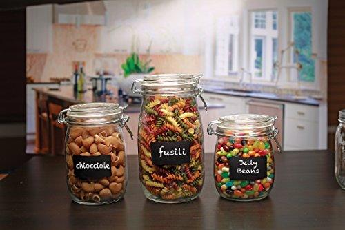 Set of 3 Glass Canister Chalkboard and Chalk Jars With Trigger Airtight Tight Lids for Kitchen Countertop and Bathroom Clear, Round, Food, Cookie, Cracker, Storage Containers - Le'raze by G&L Decor Inc